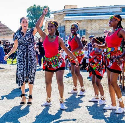 Prince Harry and Meghan Duchess of Sussex at the Justice Desk initiative in Nyanga township, Cape Town, where they dance with locals.
Prince Harry and Meghan Duchess of Sussex visit to Africa - 23 Sep 2019