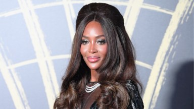 Naomi Campbell in sheer gown London Fashion Week