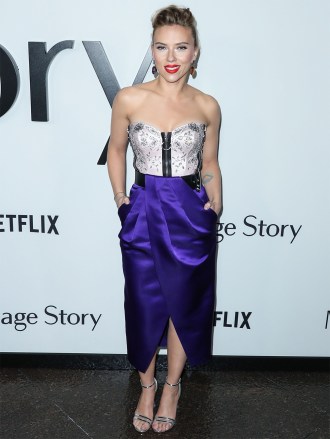 WEST HOLLYWOOD, LOS ANGELES, CALIFORNIA, USA - NOVEMBER 05: Actress Scarlett Johansson wearing Louis Vuitton with Taffin jewelry arrives at the Los Angeles Premiere Of Netflix's 'Marriage Story' held at the Directors Guild of America Theater on November 5, 2019 in West Hollywood, Los Angeles, California, United States. (Photo by Xavier Collin/Image Press Agency)Pictured: Scarlett JohanssonRef: SPL5126925 051119 NON-EXCLUSIVEPicture by: Xavier Collin/Image Press Agency/Splash News / SplashNews.comSplash News and PicturesLos Angeles: 310-821-2666New York: 212-619-2666London: +44 (0)20 7644 7656Berlin: +49 175 3764 166photodesk@splashnews.comWorld Rights