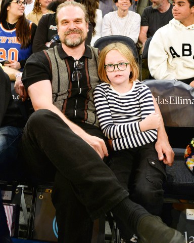 David Harbour with step daughter Ethel
San Antonio Spurs v New York Knicks, NBA Basketball, Madison Square Garden, New York, USA - 04 Jan 2023