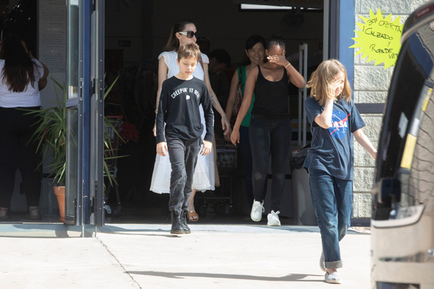 Angelina Jolie shopping with her kids