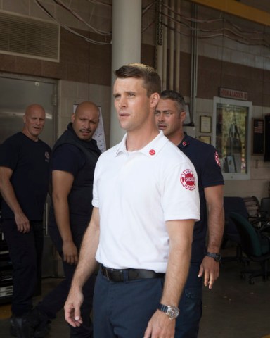 CHICAGO FIRE -- "Badlands" Episode 803 -- Pictured: (l-r) Randy Flager as Capp, Joe Minoso as Joe Cruz, Jesse Spencer as Matthew Casey, Taylor Kinney as Lt. Kelly Severide -- (Photo by: Adrian Burrows/NBC)