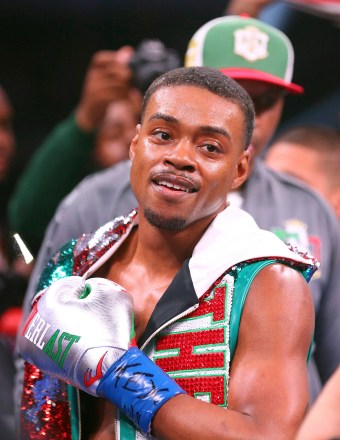 Errol Spence Jr. gestures for the TV cameras before an IBF World Welterweight Championship boxing bout against Mikey Garcia, in Arlington, Texas
Spence Garcia Boxing, Arlington, USA - 16 Mar 2019