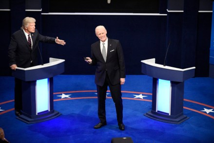 SATURDAY NIGHT LIVE -- "Chris Rock" Episode 1786 -- Pictured: (lr) Alec Baldwin as Donald Trump and Jim Carrey as Joe Biden during the "First Debate" Cold Open on Saturday, October 3, 2020 -- (Photo by: Will Heath/NBC)
