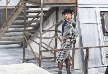 'Prankster' Marie Benoliel, aka Marie S'Infiltre, during the finale
Chanel show, Runway, Spring Summer 2020, Paris Fashion Week, France - 01 Oct 2019
At the end of the Chanel, ready to wear, summer 2020 show, a woman in a Chanel outfit climbed on the catwalk among the other models and did the finale until she was firmly and surprisingly blocked by super model Gigi Hadid, who showed her the exit.