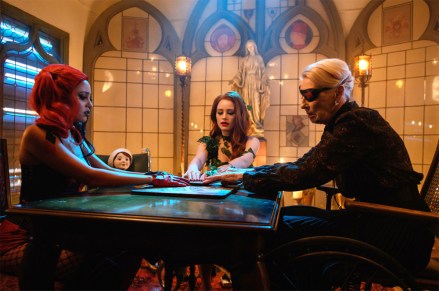 Riverdale -- "Chapter Sixty-One: Halloween" -- Image Number: RVD404a_0403.jpg -- Pictured (L-R): Vanessa Morgan as Toni, Madelaine Petsch as Cheryl and Barbara Wallace as Nana Rose -- Photo: Diyah Pera/The CW -- © 2019 The CW Network, LLC. All Rights Reserved.