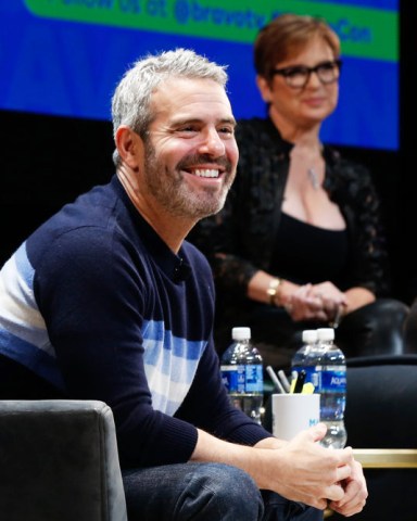 BRAVOCON  Bravo All Stars: OG Housewives Edition Panel at The Grand Ballroom in New York City on Friday, November 15, 2019 -- Pictured: (l-r) Andy Cohen, Caroline Manzo, Jeana Keough, Kim Richards -- (Photo by: Ralph Bavaro/Bravo)