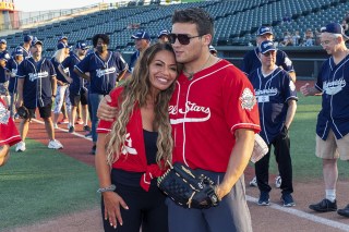 Dolores Catania and son Frankie Catania participate in the Battle for Brooklyn charity softball game to benefit Maimonides Medical Center at Maimonides Park, in the Brooklyn borough of New York
Battle for Brooklyn Celebrity Charity Softball Game, New York, United States - 12 Aug 2021