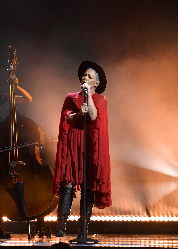 Pink At CMA Awards 2019: Slays In Orange Ruffled Dress & Fedora