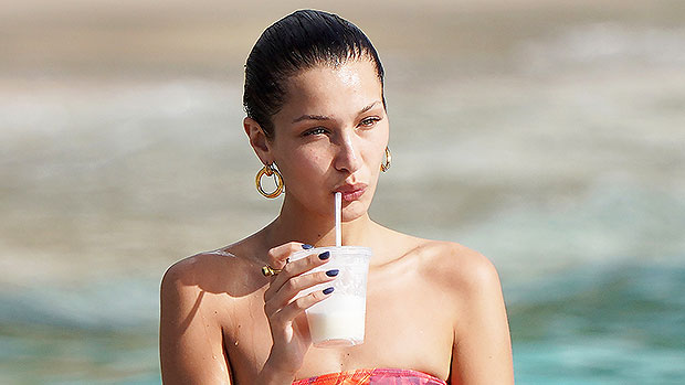 Bella Hadid Rocks Sexy Orange Bikini On Beach Pics Hollywood Life
