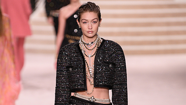 Gigi Hadid's Abs In Cropped Blazer At Chanel Show: Kaia Gerber & More –  Hollywood Life