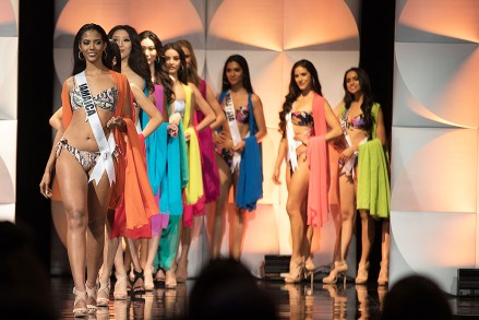 Contestants walk in their swimsuits during the Miss Universe 2019 preliminary round in Atlanta, Georgia, USA, 06 December 2019. The final stages of the competition will take place on 08 December 2019 in Atlanta.Miss Universe 2019 preliminary round in Atlanta, USA - 06 Dec 2019