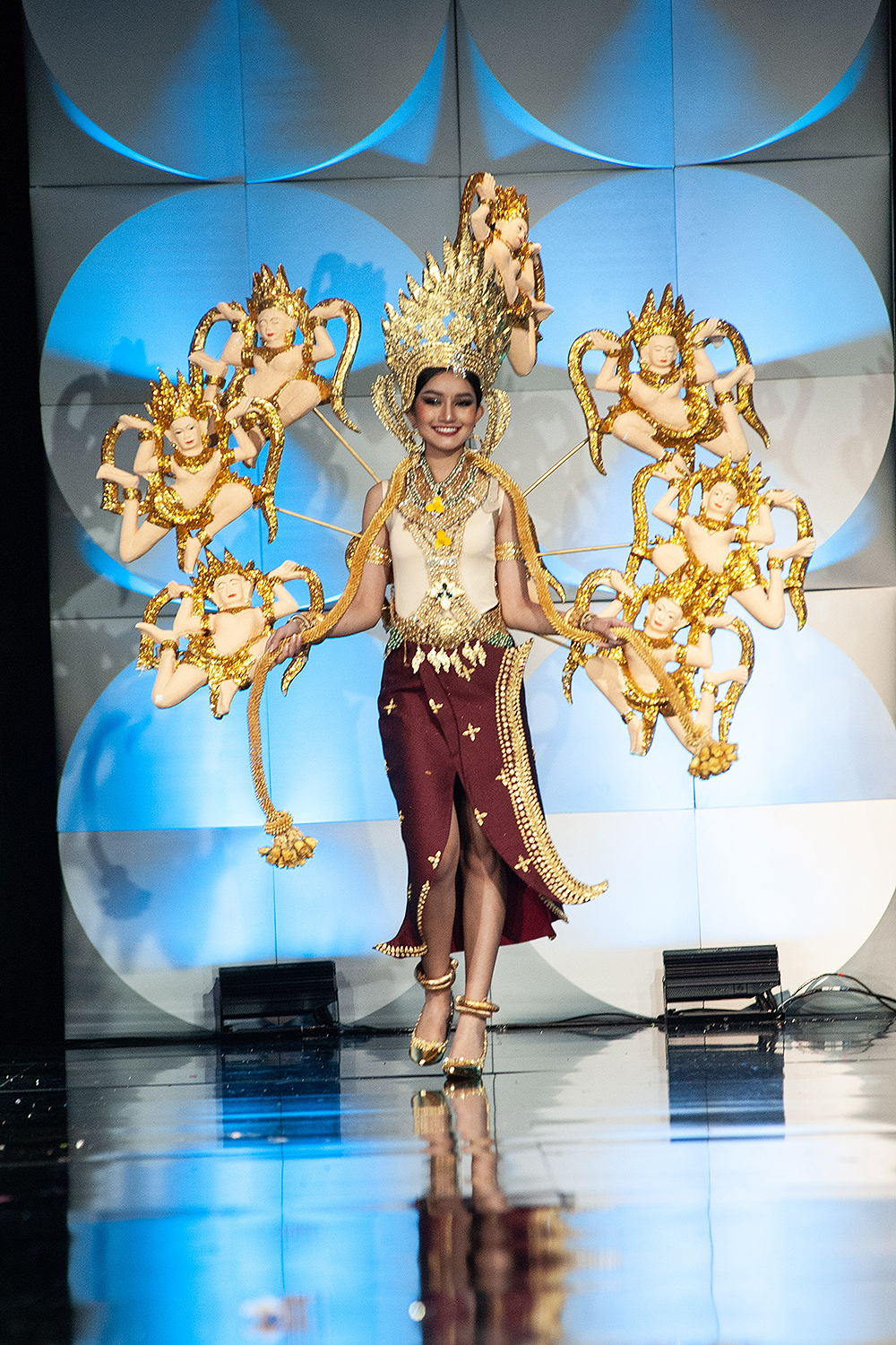 Alyna Somnang, Miss Cambodia 2019 on stage during the National Costume Show at the Marriott Marquis in Atlanta on Friday, December 6, 2019. The National Costume Show is an international tradition where contestants display an authentic costume of choice that best represents the culture of their home country. The Miss Universe contestants are touring, filming, rehearsing and preparing to compete for the Miss Universe crown in Atlanta. Tune in to the FOX telecast at 7:00 PM ET on Sunday, December 8, 2019 live from Tyler Perry Studios in Atlanta to see who will become the next Miss Universe. HO/The Miss Universe Organization