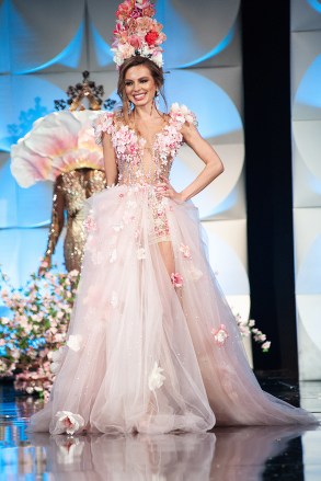 Lora Asenova, Miss Bulgaria 2019 on stage during the National Costume Show at the Marriott Marquis in Atlanta on Friday, December 6, 2019. The National Costume Show is an international tradition where contestants display an authentic costume of choice that best represents the culture of their home country. The Miss Universe contestants are touring, filming, rehearsing and preparing to compete for the Miss Universe crown in Atlanta. Tune in to the FOX telecast at 7:00 PM ET on Sunday, December 8, 2019 live from Tyler Perry Studios in Atlanta to see who will become the next Miss Universe. HO/The Miss Universe Organization