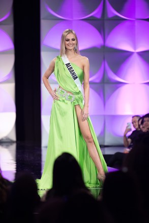 Cindy Marina, Miss Albania 2019 competes on stage in her evening gown during the MISS UNIVERSE® Preliminary Competition at the Marriott Marquis in Atlanta on Friday, December 6, 2019.  The Miss Universe contestants are touring, filming, rehearsing and preparing to compete for the Miss Universe crown in Atlanta. Tune in to the FOX telecast at 7:00 PM ET on Sunday, December 8, 2019 live from Tyler Perry Studios in Atlanta to see who will become the next Miss Universe. HO/The Miss Universe Organization