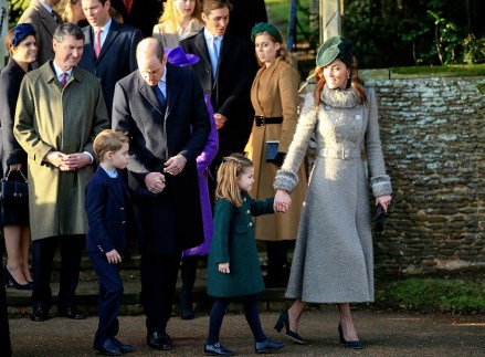 Britain's Prince William, Duke of Cambridge and Catherine, Duchess of Cambridge stand with their children Prince George and Princess Charlotte outside the St Mary Magdalene Church in Sandringham in Norfolk, England
Royals Christmas, Sandringham, United Kingdom - 25 Dec 2019