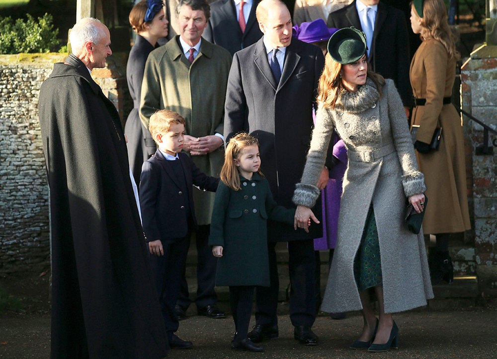 Britain's Prince William, Duke of Cambridge and Catherine, Duchess of Cambridge stand with their children Prince George and Princess Charlotte outside the St Mary Magdalene Church in Sandringham in Norfolk, England
Royals Christmas, Sandringham, United Kingdom - 25 Dec 2019