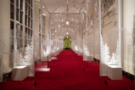 The East Colonnade is decorated with a timeline of American design, innovation and architecture during the 2019 Christmas preview at the White House, in Washington. This year's theme is, "The Spirit of America
White House Christmas, Washington, USA - 02 Dec 2019