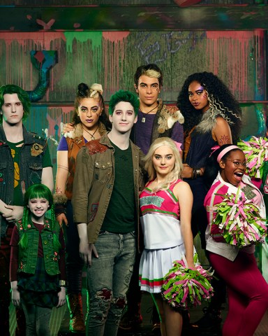 ZOMBIES 2 - Disney Channel's "ZOMBIES 2" stars Kylee Russell as Eliza, James Godfrey as Bonzo, Kingston Foster as Zoey, Ariel Martin as Wynter, Milo Manheim as Zed, Pearce Joza as Wyatt, Meg Donnelly as Addison, Chandler Kinney as Willa, Carla Jeffery as Bree, and Trevor Tordjman as Bucky. (Disney Channel/Ed Herrera)