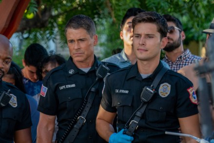 9-1-1: LONE STAR: L-R: Rob Lowe and Ronen Rubenstein in 9-1-1: LONE STAR, debuting in a special two-night series premiere Sunday, Jan. 19 (8:00-9:00 PM ET LIVE to all Time Zones), following the NFC CHAMPIONSHIP GAME; and Monday, Jan. 20 (9:00-10:00 PM ET/PT) on FOX. ©2020 Fox Media LLC. CR: Jack Zeman/FOX.