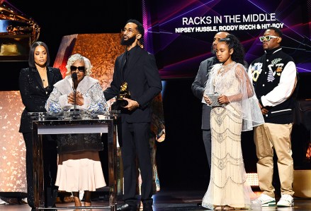 Nipsey Hussle's family - Best Rap Performance - Racks in the Middle
62nd Annual Grammy Awards, Premiere Ceremony, Los Angeles, USA - 26 Jan 2020
