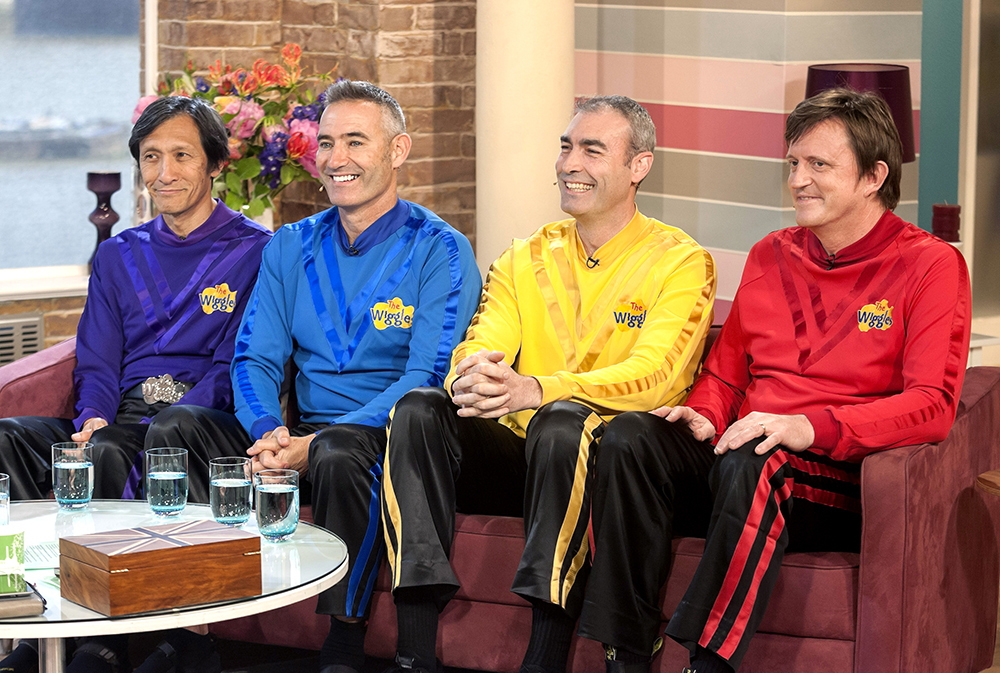 Editorial use only
Mandatory Credit: Photo by Steve Meddle/Shutterstock (1726168v)
The Wiggles - Jeff Fatt, Anthony Field, Greg Page and Murray Cook
'This Morning' TV Programme, London, Britain - 29 May 2012
The Wiggles

They’ve sold over 30 million albums and have wiggled their way to world wide fame – the all-singing, all-dancing The Wiggles (Murray Cook, Jeff Fatt, Anthony Field and Greg Page) are here and performing, Hot Potato, live, for the last time! Why? – Because they’re splitting up. We’ll be finding out all about the new line up and they’ll be answering your questions, later.