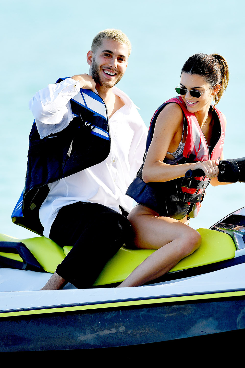 Model pals Bella Hadid and Kendall Jenner jet ski on the beach in Miami.