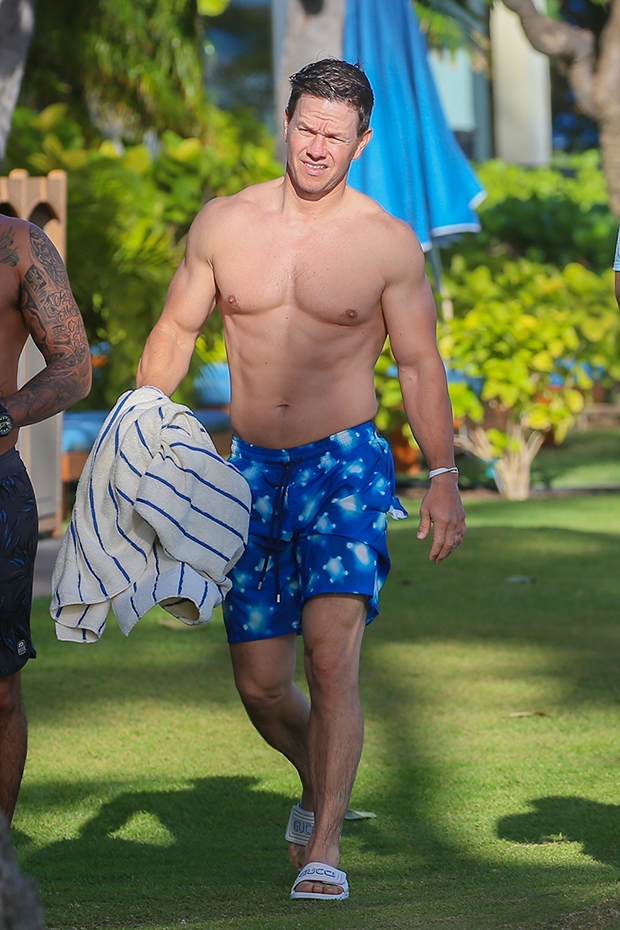 Mark Wahlberg goes shirtless in Hawaii. 
