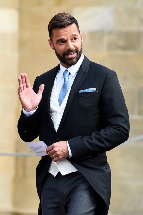 Puerto Rican actor and singer Ricky Martin arrives ahead of the royal wedding ceremony of Princess Eugenie of York and Jack Brooksbank at St George's Chapel at Windsor Castle, in Windsor, Britain, 12 October 2018.
Royal Wedding of Princess Eugenie and Jack Brooksbank in Windsor, United Kingdom - 12 Oct 2018