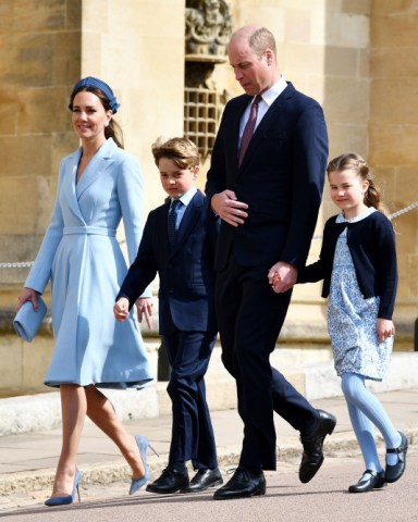 Catherine Duchess of Cambridge, Prince George, Prince William, Princess Charlotte  17 Apr 2022 The Royal Family attend the Easter Mattins Service, St. George's Chapel, Windsor Castle, UK - 17 Apr 2022