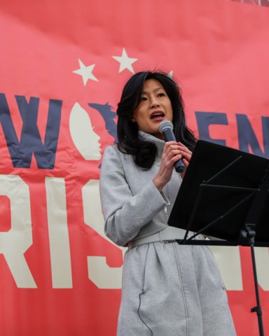 Evelyn Yang, wife of Democratic presidential candidate Andrew Yang speaks during a rally before the Women's March, on in New York. Hundred showed up in New York City and thousands in Washington, D.C. for the rallies, which aim to harness the political power of women, although crowds were noticeably smaller than in previous years. Marches were scheduled Saturday in more than 180 cities
Women's Marches, New York, USA - 18 Jan 2020