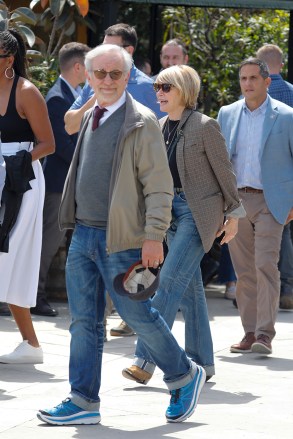 Barack Obama and Michelle Obama walk through Barcelona after visiting the Moco museum and eat with the Spielberg`s., They have gone to eat at the Terraza Martinez restaurant. a restaurant with beautiful views of the city of Barcelona. 28 Apr 2023 Pictured: Steven Spielberg. Photo credit: Emilio Utrabo / MEGA TheMegaAgency.com +1 888 505 6342 (Mega Agency TagID: MEGA974364_028.jpg) [Photo via Mega Agency]