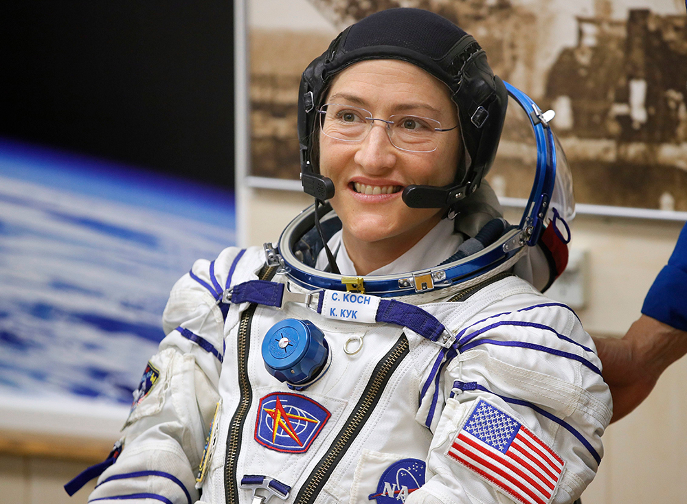 U.S. astronaut Christina Hammock Koch, member of the main crew of the expedition to the International Space Station (ISS), looks on prior the launch of Soyuz MS-12 space ship at the Russian leased Baikonur cosmodrome, Kazakhstan
Russia Space Station, Baikonur, Kazakhstan - 14 Mar 2019