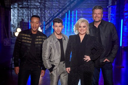 THE VOICE -- "Blind Auditions" -- Pictured: (l-r) John Legend, Nick Jonas, Kelly Clarkson, Blake Shelton -- (Photo by: Trae Patton/NBC)