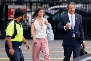 New York Gov. Andrew Cuomo, right, prepares to board a helicopter with his daughter Michaela Cuomo after announcing his resignation, in New York. Cuomo says he will resign over a barrage of sexual harassment allegations. The three-term Democratic governor's decision, which will take effect in two weeks, was announced Tuesday as momentum built in the Legislature to remove him by impeachment
Cuomo Resigns, New York, United States - 10 Aug 2021