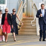 New York Gov. Andrew Cuomo, right, prepares to board a helicopter after announcing his resignation, in New York. Cuomo says he will resign over a barrage of sexual harassment allegations. The three-term Democratic governor's decision, which will take effect in two weeks, was announced Tuesday as momentum built in the Legislature to remove him by impeachment
Cuomo Sexual Harassment, New York, United States - 10 Aug 2021