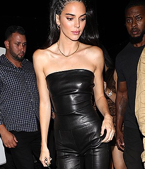 Kendall and Kylie Jenner are all dolled up as they hit up the Nice Guy Restaurant in West Hollywood. Kendall is wearing a black leather top and black leather trousers along with her hair braided. Kylie Jenner is wearing a Dolce & Gabbana brown tight dress. 23 Aug 2019 Pictured: Kendall Jenner And Kylie Jenner. Photo credit: Photographer Group/MEGA TheMegaAgency.com +1 888 505 6342 (Mega Agency TagID: MEGA487679_005.jpg) [Photo via Mega Agency]