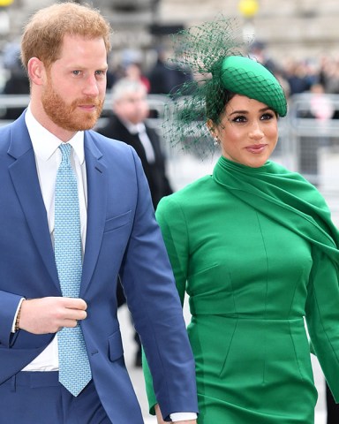 Prince Harry and Meghan Duchess of Sussex. The lining of Harry's jacket matched Meghan's dress Commonwealth Day Service, Westminster Abbey, London, UK - 09 Mar 2020 The Duke and Duchess of Sussex are carrying out their final official engagement as senior royals