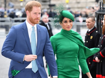 Prince Harry and Meghan Duchess of Sussex. The lining of Harry's jacket matched Meghan's dress
Commonwealth Day Service, Westminster Abbey, London, UK - 09 Mar 2020
The Duke and Duchess of Sussex are carrying out their final official engagement as senior royals