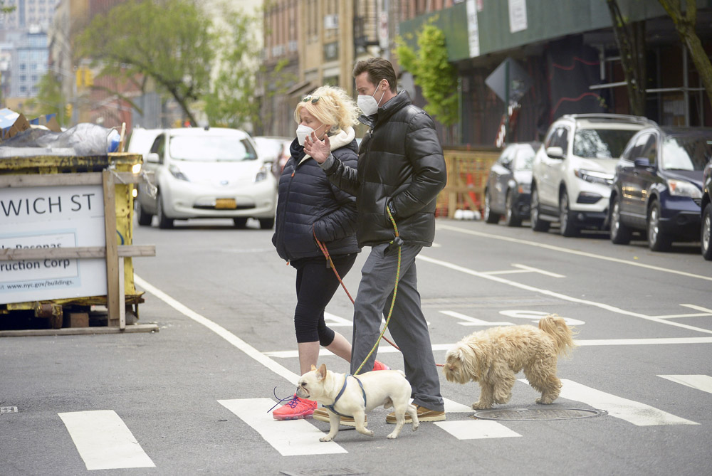 Hugh Jackman And Wife Deborah Lee-furness Walk Their Dogs Wearing Masks