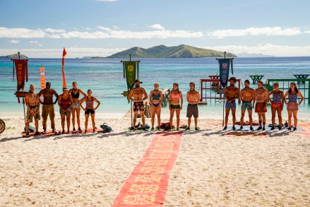 "Quick on the Draw" - Tony Vlachos, Jeremy Collins, Sandra Diaz-Twine, Kim Spradlin, Sandra Diaz-Twine, Ben Driebergen, Sophie Clarke, Sarah Lacina, Adam Klein, Wendell Holland, Yul Kwon, Nick Wilson, Michele Fitzgerald and Parvati Shallow on the Sixth episode of SURVIVOR: WINNERS AT WAR, airing Wednesday, March 18 (8:00-9:01 PM, ET/PT) on the CBS Television Network. Photo: Robert Voets/CBS Entertainment  ©2020 CBS Broadcasting, Inc. All Rights Reserved