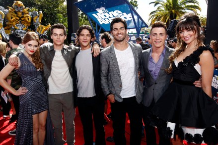 Holland Roden,Dylan O'Brien, Tyler Posey, Tyler Hoechlin, Colton Haynes, Crystal Reed Cast of "teen wolf," from left, Holland Roden, Dylan O'Brien, Tyler Posey, Tyler Hoechlin, Colton Haynes and Crystal Reed arrive at the MTV Movie Awards, at the Los Angeles MTV Movie Awards Arrivals, Los Angeles, United States