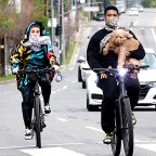 *EXCLUSIVE* Usher and Jennifer Goicoechea take their dog on a Bike Ride