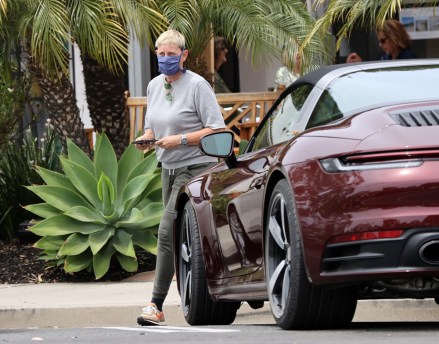 Santa Barbara, CA  - *EXCLUSIVE*  -  Ellen DeGeneres drops $181,950 on a new Porsche 911 Targa 4S Heritage Design Edition as she goes on a morning coffee run in Santa Barbara.Pictured: Ellen DeGeneresBACKGRID USA 3 MAY 2021 USA: +1 310 798 9111 / usasales@backgrid.comUK: +44 208 344 2007 / uksales@backgrid.com*UK Clients - Pictures Containing ChildrenPlease Pixelate Face Prior To Publication*