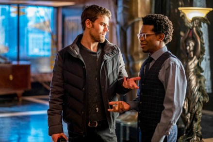 Batwoman -- "A Narrow Escape" -- Image Number: BWM117A_BTS_0501b -- Pictured: Paul Wesley and Camrus Johnson as Luke Fox -- Photo: Robert Falconer/The CW -- © 2020 The CW Network, LLC. All rights reserved.