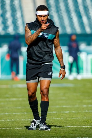 Philadelphia Eagles wide receiver DeSean Jackson (10) reacts prior to the the NFL football game against the Chicago Bears, in Philadelphia. The Eagles won 22-14
Bears Eagles Football, Philadelphia, USA - 03 Nov 2019