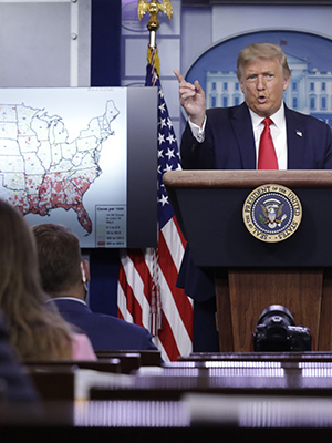 United States President Donald J. Trump speaks at a news conference at the White House in Washington, DC on July 23, 2020. Credit: Yuri Gripas / Pool via CNP. 23 Jul 2020 Pictured: United States President Donald J. Trump speaks at a news conference at the White House in Washington, DC on July 23, 2020. Credit: Yuri Gripas / Pool via CNP. Photo credit: Yuri Gripas - Pool via CNP / MEGA TheMegaAgency.com +1 888 505 6342 (Mega Agency TagID: MEGA690494_006.jpg) [Photo via Mega Agency]