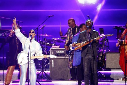 "LET'S GO CRAZY: THE GRAMMY SALUTE TO PRINCE", features a lineup of all-star artists paying tribute to Prince's unprecedented influence on music, including GRAMMY Award-winning artists Beck, Common, Gary Clark Jr., Earth, Wind & Fire, Foo Fighters, H.E.R., Juanes, Alicia Keys, John Legend, Coldplay's Chris Martin, Mavis Staples, St. Vincent, Usher and Susanna Hoffs. Plus, several of Prince's most celebrated musical friends and collaborators, including GRAMMY Award-winning band the Revolution, past GRAMMY Award nominee Sheila E., and legendary funk band Morris Day and the Time take the stage for a historic joint performance. The special will be broadcast Tuesday, April 21 (9:00-11:00 PM, ET/PT) on the CBS Television Network and streaming on CBS All Access. Photo: Monty Brinton/CBS ©2020 CBS Broadcasting, Inc. All Rights Reserved.