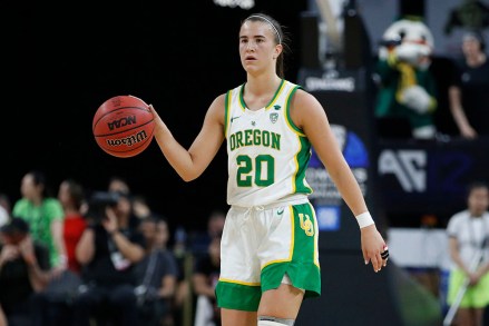 Oregon's Sabrina Ionescu (20) plays against Stanford during an NCAA college basketball game in the final of the Pac-12 women's tournament, in Las Vegas
P12 Oregon Stanford Basketball, Las Vegas, USA - 08 Mar 2020