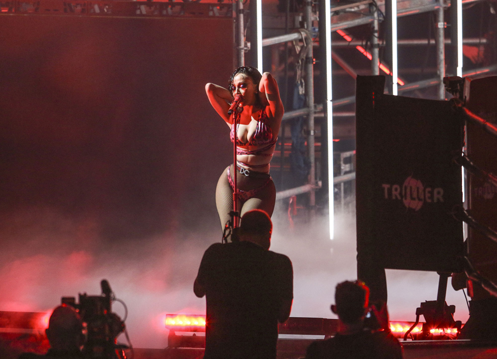 Doja Cat Rocks Sheer Dress & Lingerie for Fanatics Super Bowl Party  Performance, Doja Cat, Megan Thee Stallion